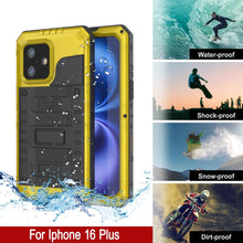Cargar imagen en el visor de la galería, Case impermeable de aluminio de iPhone 16 Plus Metal Extreme 3.0 IP68 con protector de pantalla y Kickstand [amarillo]
