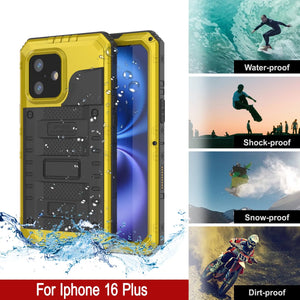 Case impermeable de aluminio de iPhone 16 Plus Metal Extreme 3.0 IP68 con protector de pantalla y Kickstand [amarillo]