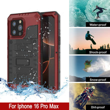 Cargar imagen en el visor de la galería, iPhone 16 Pro Max Metal Extreme 3.0 Estuche impermeable de aluminio IP68 con buillt en la pantalla Protector y Kickstand [rojo]
