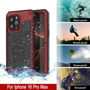 iPhone 16 Pro Max Metal Extreme 3.0 Estuche impermeable de aluminio IP68 con buillt en la pantalla Protector y Kickstand [rojo]
