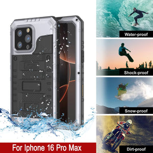 iPhone 16 Pro Max Metal Extreme 3.0 Estuche impermeable de aluminio IP68 con buillt en la pantalla Protector y Kickstand [blanco]