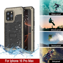 Cargar imagen en el visor de la galería, iPhone 16 Pro Max Metal Extreme 3.0 Estuche impermeable de aluminio IP68 con buillt en la pantalla Protector y Kickstand [dorado]
