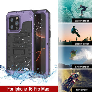 iPhone 16 Pro Max Metal Extreme 3.0 Estuche impermeable de aluminio IP68 con buillt en la pantalla Protector y Kickstand [púrpura]