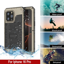 Load image into Gallery viewer, Case impermeable de aluminio de la serie iPhone 16 Pro Metal 3.0 IP68 con protector de pantalla y Kickstand [dorado]
