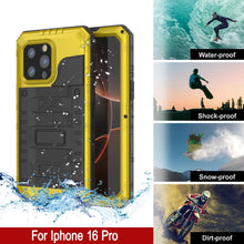 Load image into Gallery viewer, Caso impermeable de aluminio de la serie iPhone 16 Pro Metal 3.0 IP68 con protector de pantalla y Kickstand [amarillo]
