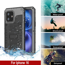 Cargar imagen en el visor de la galería, Case impermeable de aluminio de la serie Extreme 3.0 iPhone 16 con protector de pantalla y patada [plata]
