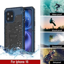 Cargar imagen en el visor de la galería, Case impermeable de aluminio de la serie Extreme 3.0 iPhone 16 con protector de pantalla y Kickstand [azul]
