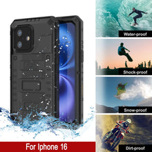 Cargar imagen en el visor de la galería, Case impermeable de aluminio de la serie Extreme 3.0 iPhone 16 con protector de pantalla y Kickstand [negro]
