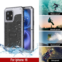 Cargar imagen en el visor de la galería, Case impermeable de aluminio de la serie Extreme 3.0 iPhone 16 con protector de pantalla y patada [blanco]
