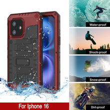 Cargar imagen en el visor de la galería, Case impermeable de aluminio de la serie Extreme 3.0 iPhone 16 con protector de pantalla y patada [rojo]
