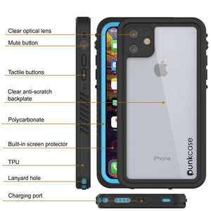 iPhone 11 Waterproof Case, Punkcase [Extreme Series] Armor Cover W/ Built In Screen Protector [Light Blue] (Color in image: Pink)