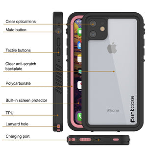 iPhone 11 Waterproof Case, Punkcase [Extreme Series] Armor Cover W/ Built In Screen Protector [Pink] (Color in image: Black)
