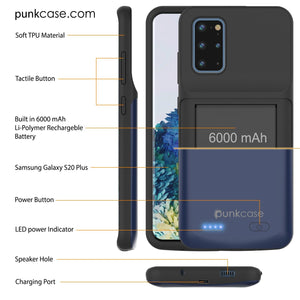 PunkJuice S20+ Plus Battery Case All Blue - Fast Charging Power Juice Bank with 6000mAh (Color in image: All Black)