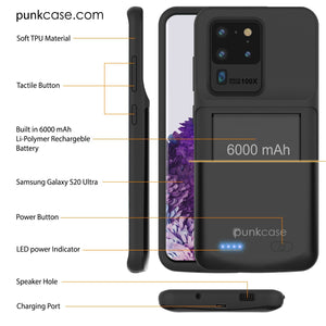 PunkJuice S20 Ultra Battery Case All Black - Fast Charging Power Juice Bank with 6000mAh (Color in image: All Blue)