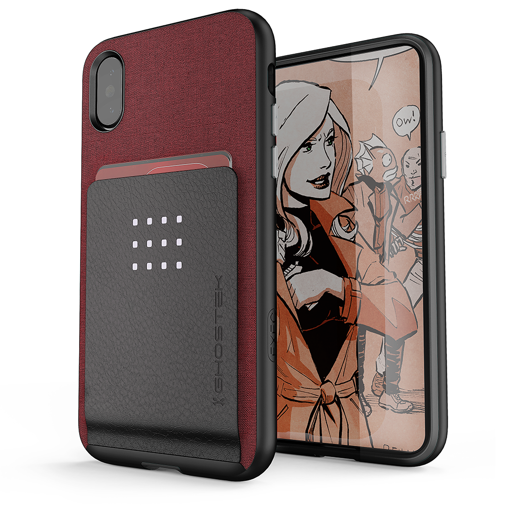 iPhone X Case, Ghostek Exec 2 Series for iPhone X / iPhone Pro Protective Wallet Case [RED] (Color in image: Red)