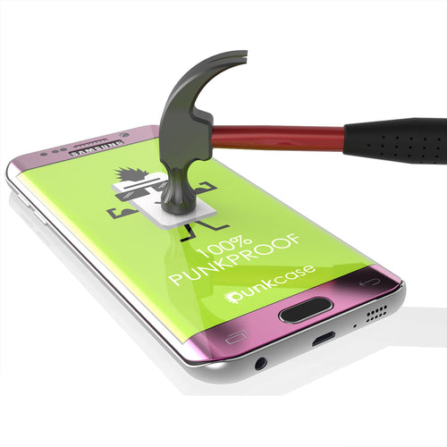 Galaxy S6 Edge Pink Tempered Glass Screen Protector, PUNKSHIELD \0.33mm Thick 9H Glass (Color in image: Pink)
