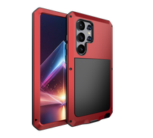 Load image into Gallery viewer, Carcasa metálica Galaxy S24 Ultra, funda resistente de grado militar [a prueba de golpes] cuerpo completo duro [rojo].
