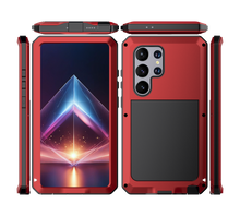 Load image into Gallery viewer, Carcasa metálica Galaxy S24 Ultra, funda resistente de grado militar [a prueba de golpes] cuerpo completo duro [rojo].
