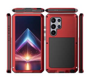 Carcasa metálica Galaxy S24 Ultra, funda resistente de grado militar [a prueba de golpes] cuerpo completo duro [rojo].