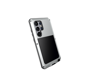 Funda de Metal Galaxy S24 Ultra, Cubierta de Armadura Resistente de Grado Militar [a prueba de golpes] Cuerpo Completo Duro [Plata]