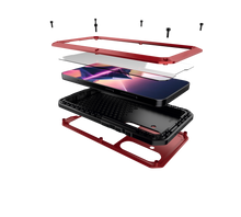 Cargar imagen en el visor de la galería, Funda de Metal Galaxy S24, cubierta de armadura resistente de grado militar [a prueba de golpes] Dura de cuerpo completo [Roja]
