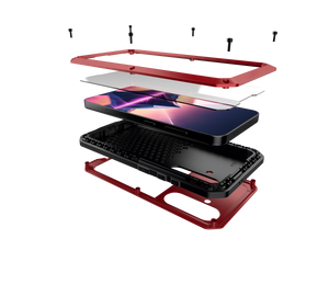 Funda de Metal Galaxy S24, cubierta de armadura resistente de grado militar [a prueba de golpes] Dura de cuerpo completo [Roja]