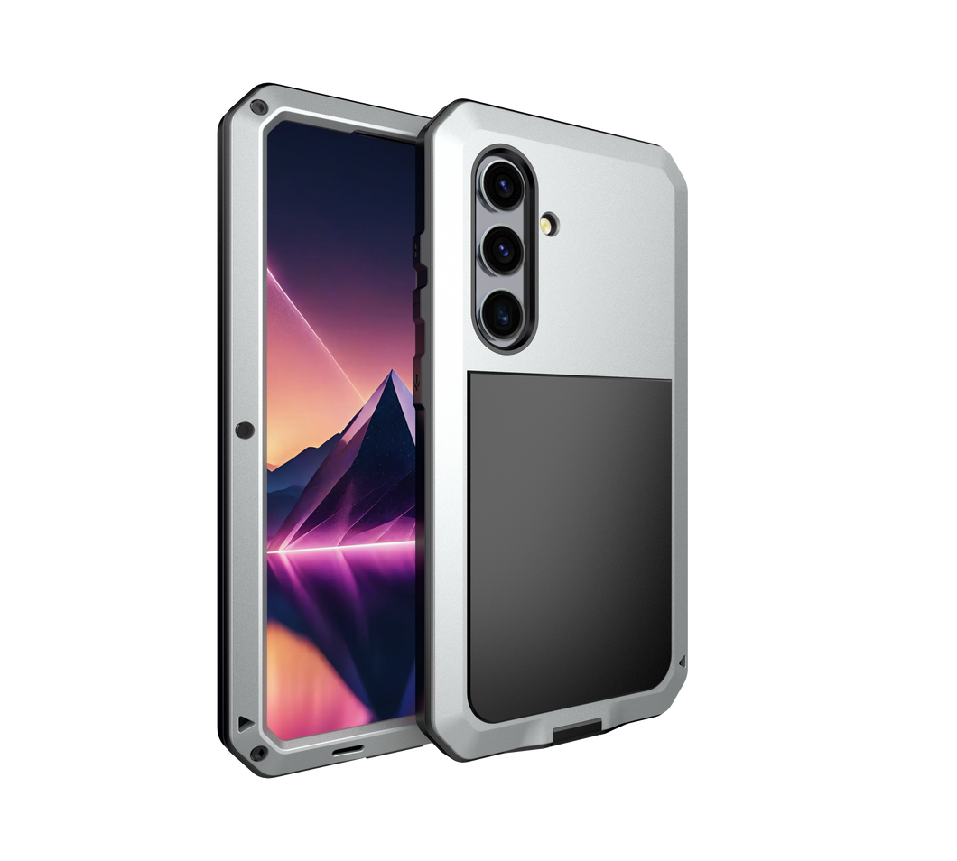Funda de metal Galaxy S24, carcasa resistente de grado militar de alta resistencia [a prueba de golpes]. Todo el cuerpo duro [plateado].