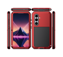 Cargar imagen en el visor de la galería, Funda de Metal Galaxy S24, cubierta de armadura resistente de grado militar [a prueba de golpes] Dura de cuerpo completo [Roja]
