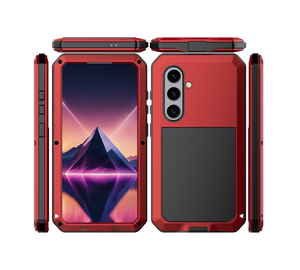 Funda de Metal Galaxy S24, cubierta de armadura resistente de grado militar [a prueba de golpes] Dura de cuerpo completo [Roja]