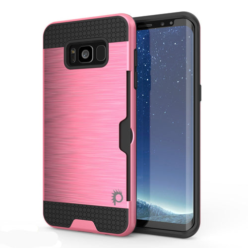 Galaxy S8 Case, PUNKcase [SLOT Series] [Slim Fit] Dual-Layer Armor Cover w/Integrated Anti-Shock System, Credit Card Slot [Pink] (Color in image: Pink)