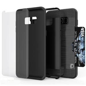 Galaxy S8 Case, PUNKcase [SLOT Series] [Slim Fit] Dual-Layer Armor Cover w/Integrated Anti-Shock System, Credit Card Slot [Black] (Color in image: Silver)