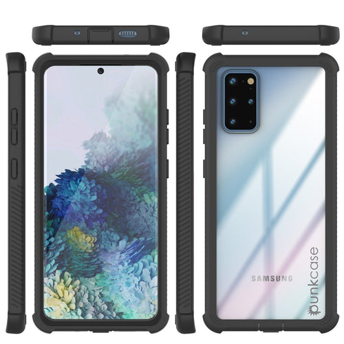 PunkCase Galaxy S20+ Plus Case, [Spartan Series] Clear Rugged Heavy Duty Cover W/Built in Screen Protector [Black] (Color in image: Black)