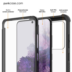 PunkCase Galaxy S20 Ultra Case, [Spartan Series] Clear Rugged Heavy Duty Cover W/Built in Screen Protector [Black] (Color in image: pink)