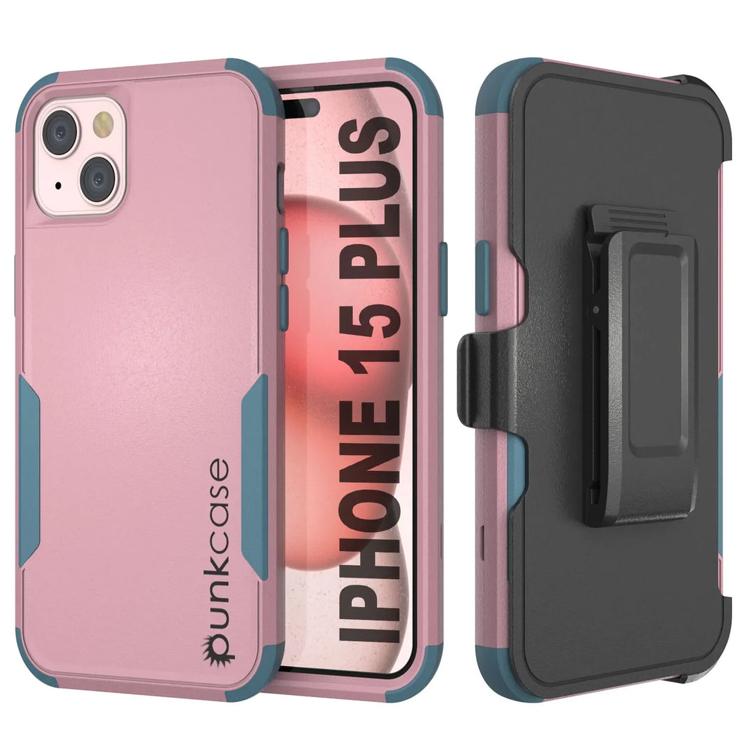 Punkcase para iPhone 15 Plus Cinco de Holla de múltiples capas [Serie Patron] [Pink-Blue]