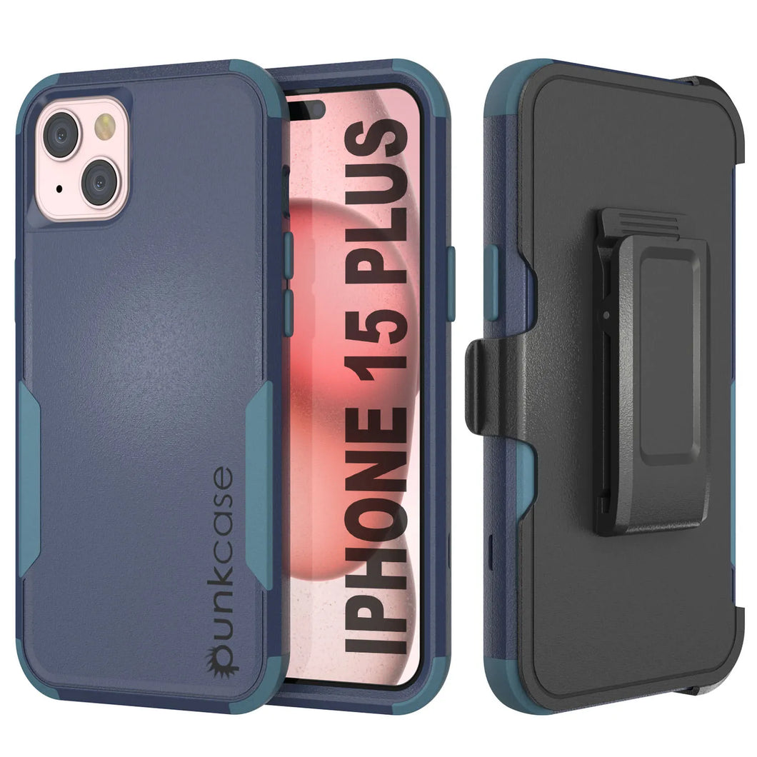 Punkcase para iPhone 15 Plus Cinco de clip de cinturón multicapa Case [Serie de clientes] [azul marino]