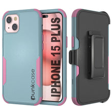 Cargar imagen en el visor de la galería, Punkcase para iPhone 15 Plus Cinco de clip de cinturón multicapa Case de funda [Serie de patrón] [menta rosa]]
