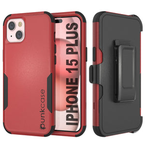 Punkcase para iPhone 15 Plus Belt Cinco de funda de múltiples capas [Serie Patron] [Red-Black]