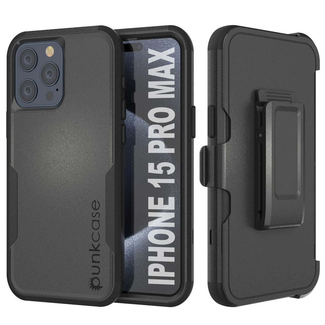 Punkcase para iPhone 15 Pro Max Belt Clip Case de funda multicapa [Serie de clientes] [Negro]