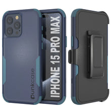 Load image into Gallery viewer, Punkcase para iPhone 15 Pro Max Belt Clip Case de funda de múltiples capas [Serie Patron] [azul marino]
