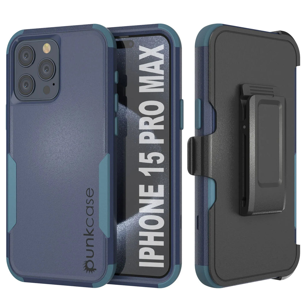 Punkcase para iPhone 15 Pro Max Belt Clip Case de funda de múltiples capas [Serie Patron] [azul marino]