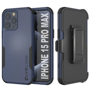 Punkcase para iPhone 15 Pro Max Belt Clip Case de funda de múltiples capas [Serie Patron] [Navy Black]