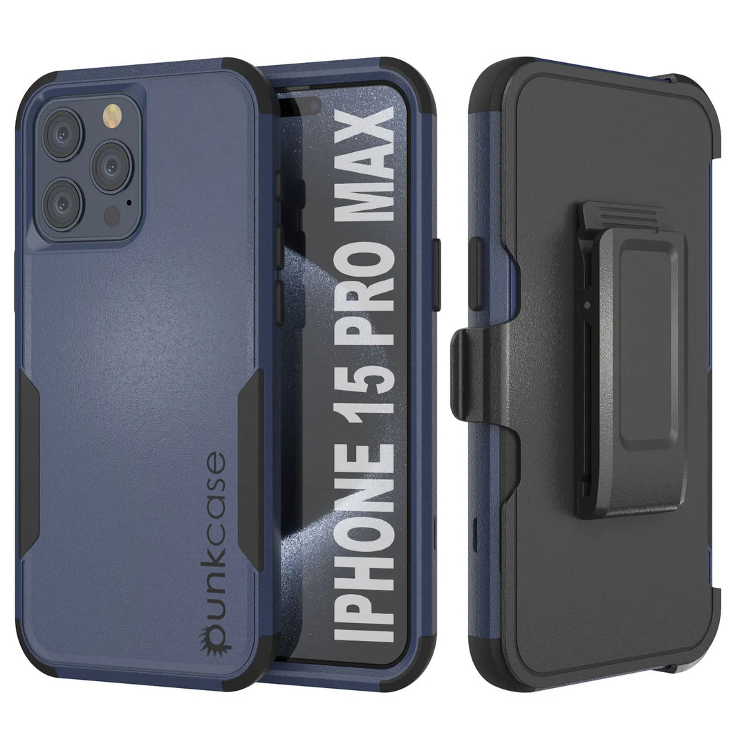 Punkcase para iPhone 15 Pro Max Belt Clip Case de funda de múltiples capas [Serie Patron] [Navy Black]