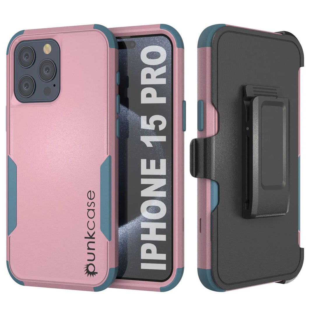 Punkcase para iPhone 15 Pro Belt Clip Multilililyer Fase de funda [Serie Patron] [Pink-Blue]