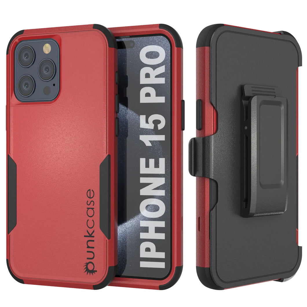 Punkcase para iPhone 15 Pro Belt Clip Multililínea Case de funda [Serie Patron] [Red-Black]