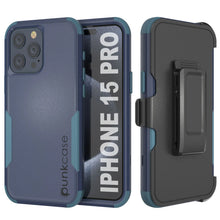 Load image into Gallery viewer, Punkcase para iPhone 15 Pro Belt Clip Case de funda de múltiples capas [Serie Patron] [azul marino]
