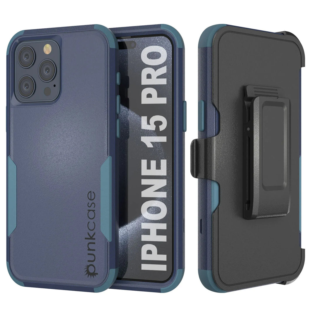 Punkcase para iPhone 15 Pro Belt Clip Case de funda de múltiples capas [Serie Patron] [azul marino]