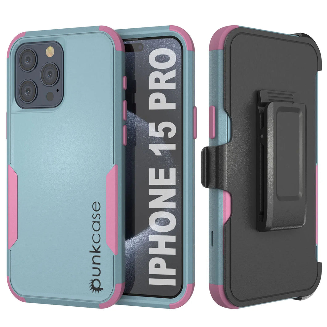 Punkcase para iPhone 15 Pro Belt Clip Multilililyer Fase de funda [Serie Patron] [Menta-marco]
