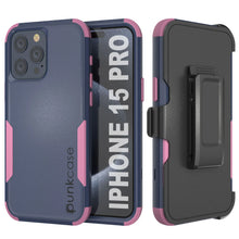 Load image into Gallery viewer, Punkcase para iPhone 15 Pro Belt Clip Multililínea Case de funda [Serie Patron] [Navy Pink]
