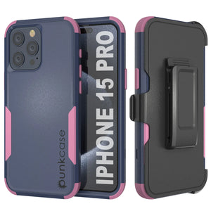 Punkcase para iPhone 15 Pro Belt Clip Multililínea Case de funda [Serie Patron] [Navy Pink]