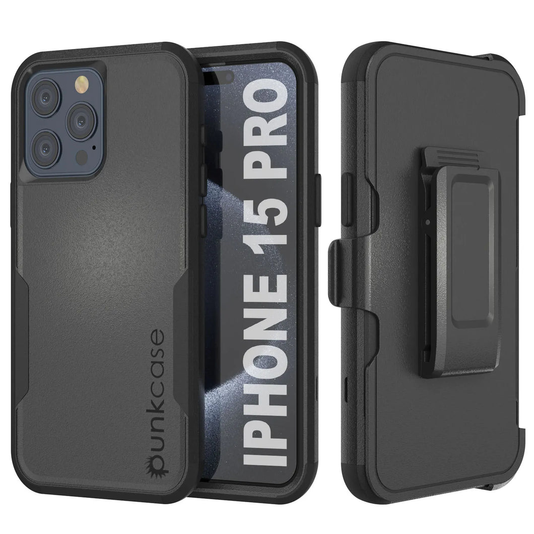 Punkcase para iPhone 15 Pro Belt Clip Multililíneos Case de funda [Serie Patron] [Negro]